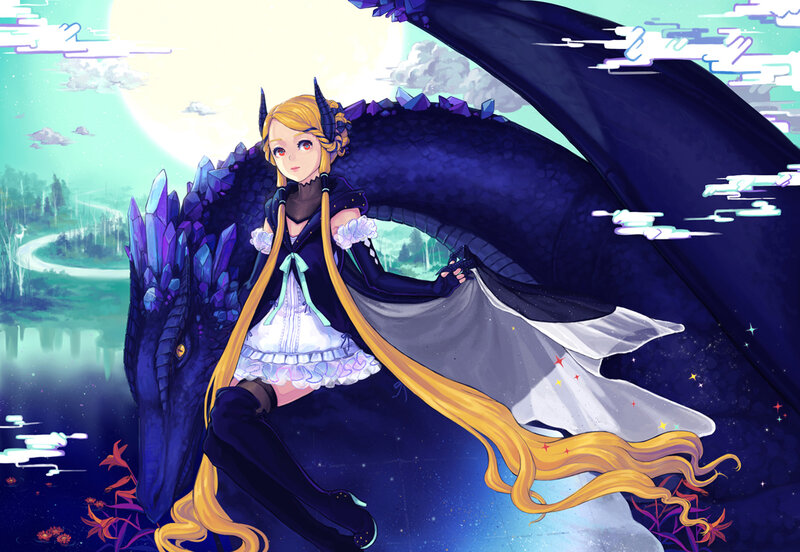 Girl with Dragon — Purple, Serene
