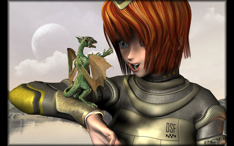 Girl with Dragon — Red, Fantasy