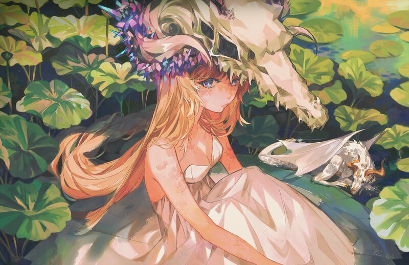 Girl with Dragon Skull