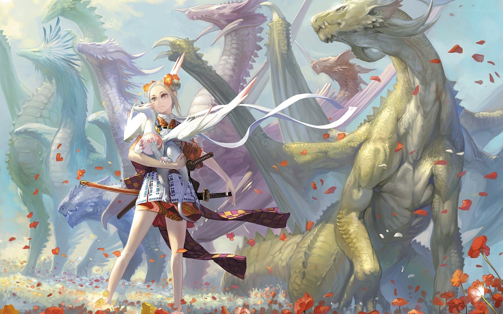 girl with dragons and sword