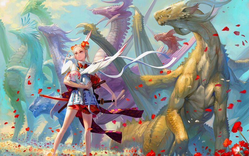 Girl with Dragons — Blue, Dramatic