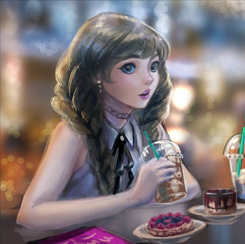 Girl with Drink at Table