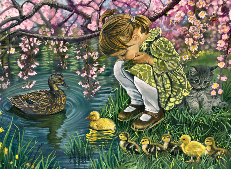 Girl with Ducklings — Green