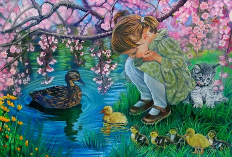 Girl with Ducklings
