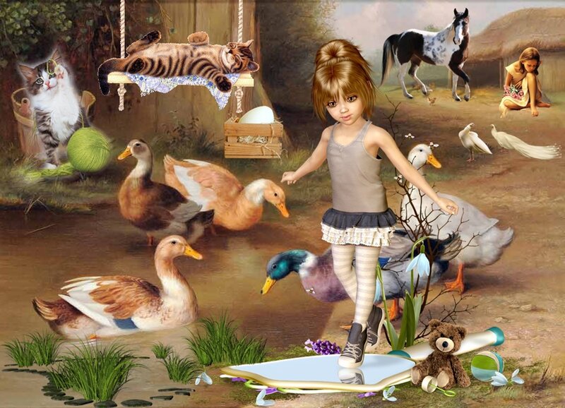 Girl with Ducks and Animals