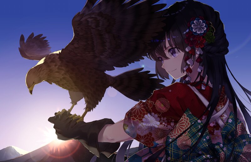 Girl with Eagle on Arm — Blue