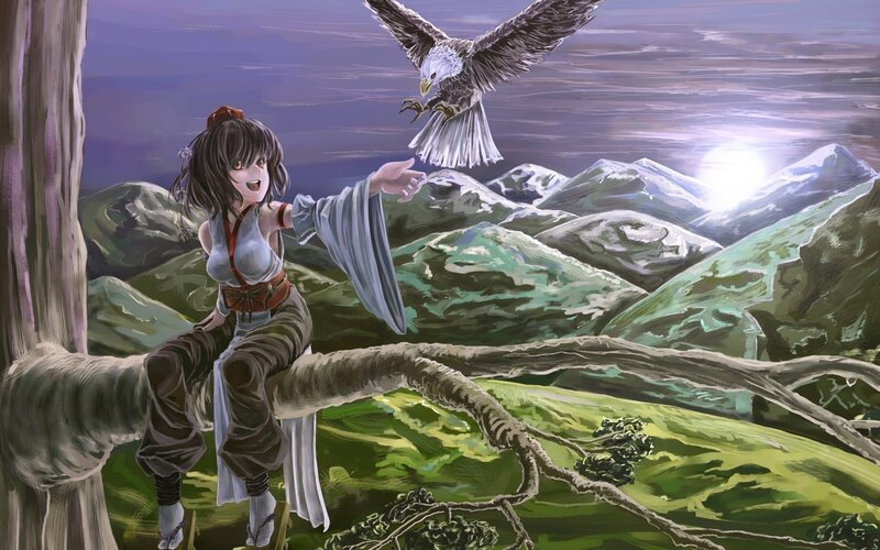 Girl with Eagle on Branch