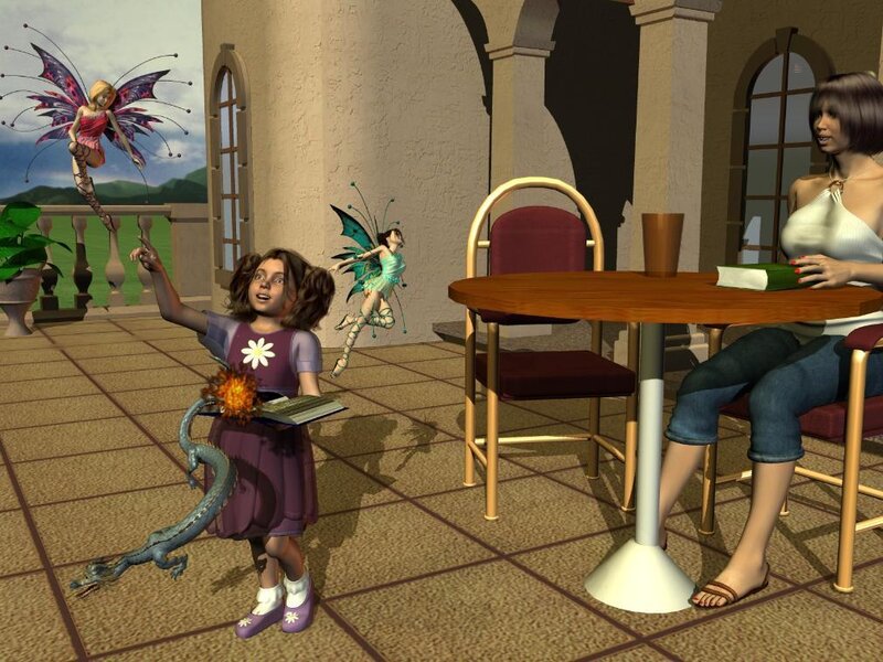 Girl with fairies and dragon