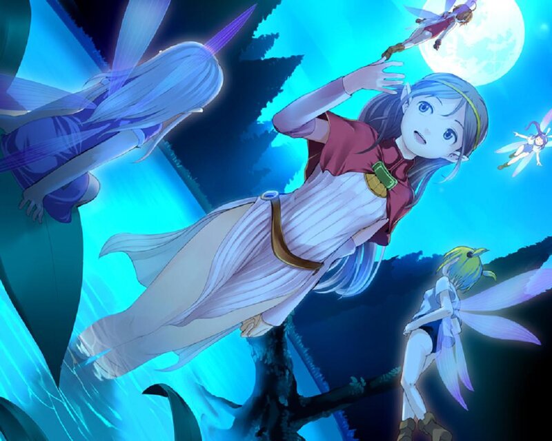 Girl with Fairies in Night