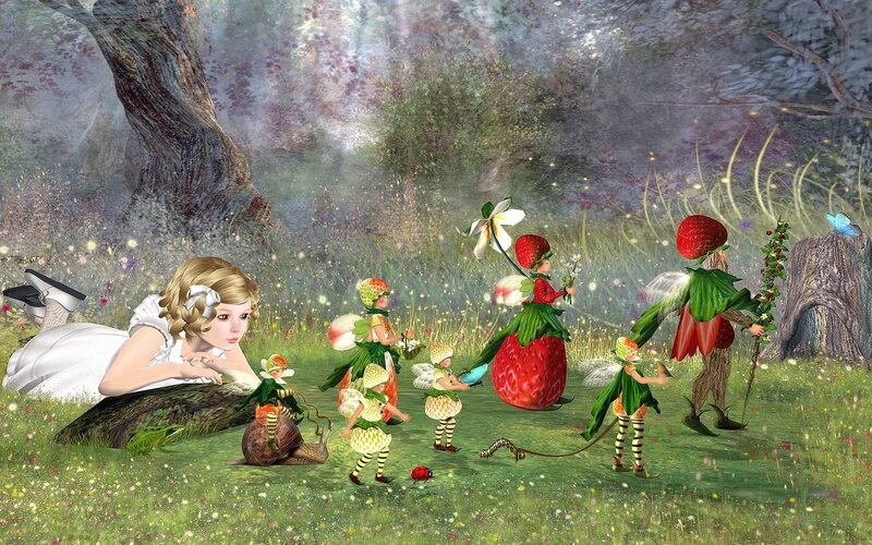 Girl with Fairy Creatures — Green