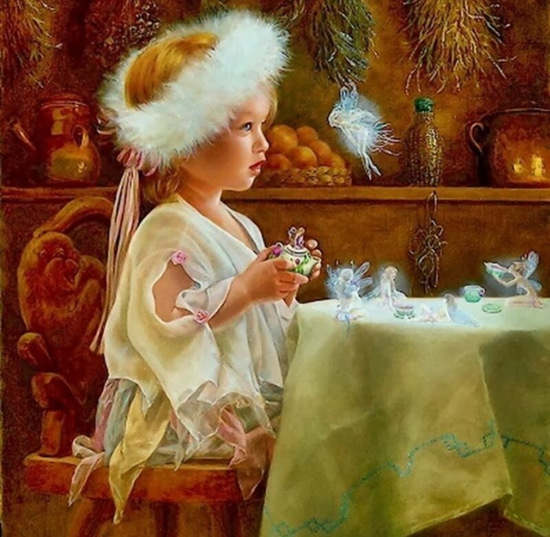Girl with Fairy Figurines