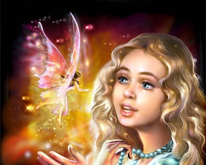 Girl with Fairy — Gold