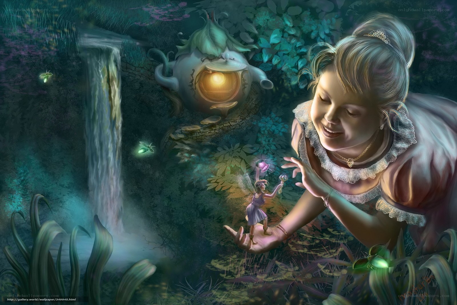 girl with fairy in forest