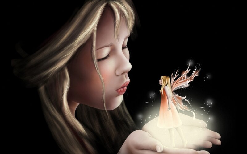 girl with fairy in hand