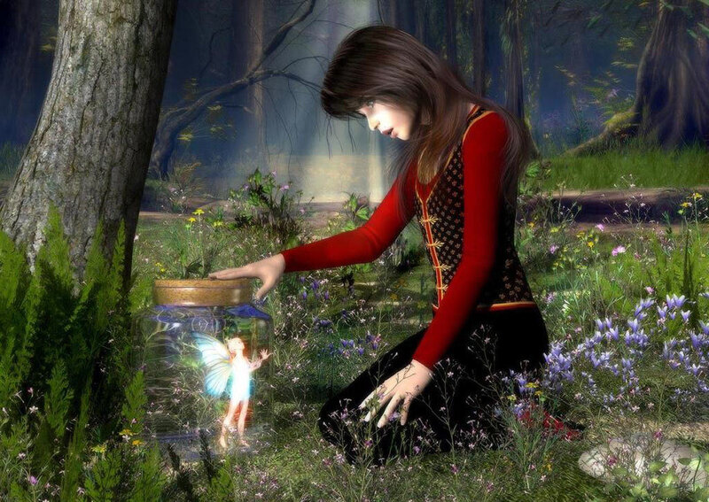 Girl with Fairy in Jar