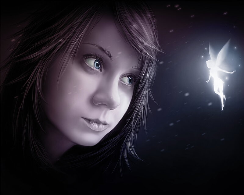 Girl with Fairy — Purple
