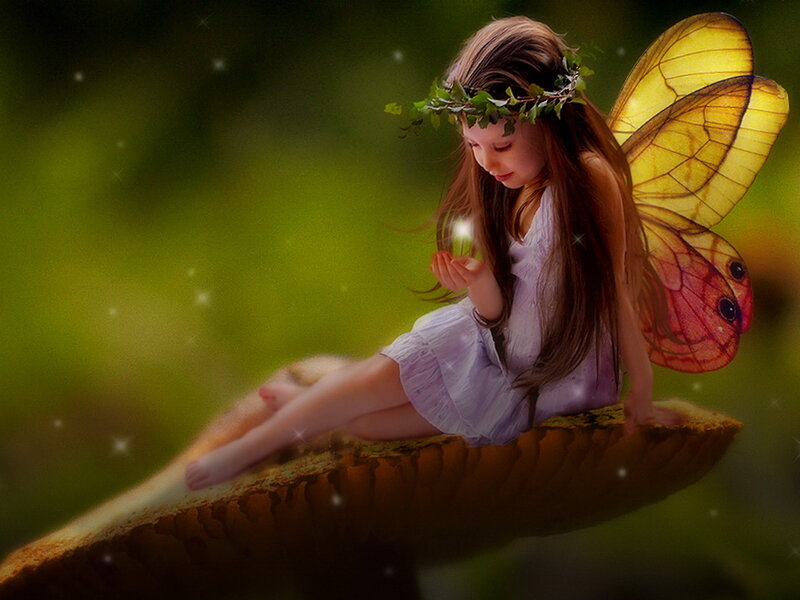Girl with Fairy Wings — Green, Serene, Digital Art