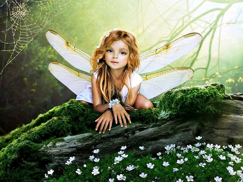 Girl with Fairy Wings — Green, Serene, Morning