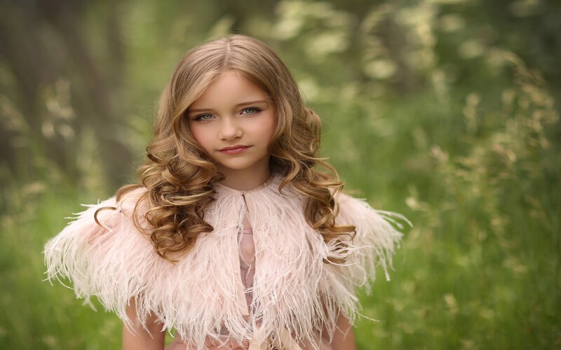 Girl with Feather Boa — Pink