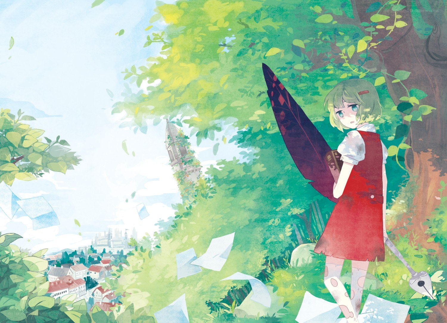 Girl with feather in forest