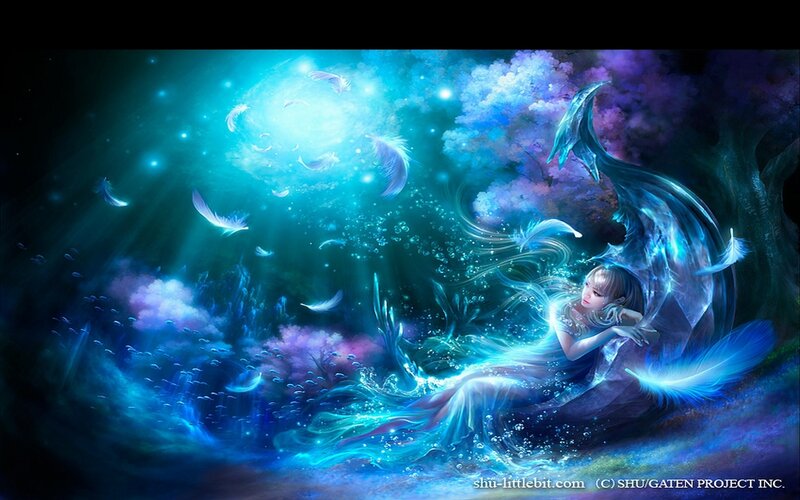 Girl with Feather Wings — Blue