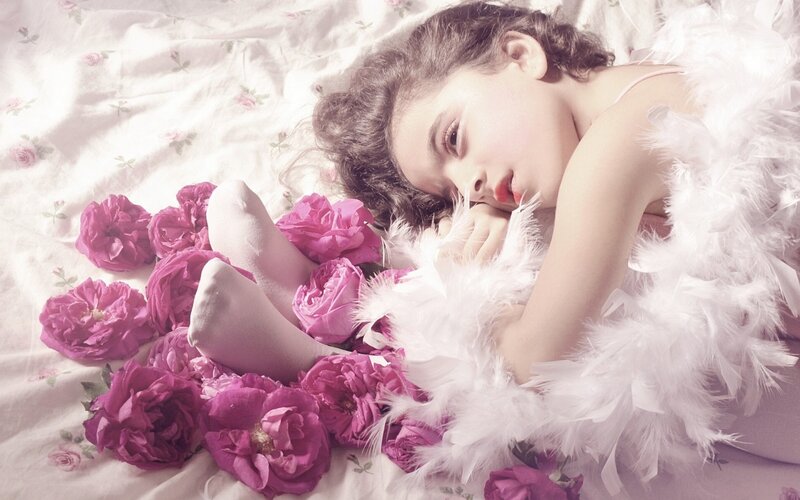 Girl with Feathers and Roses