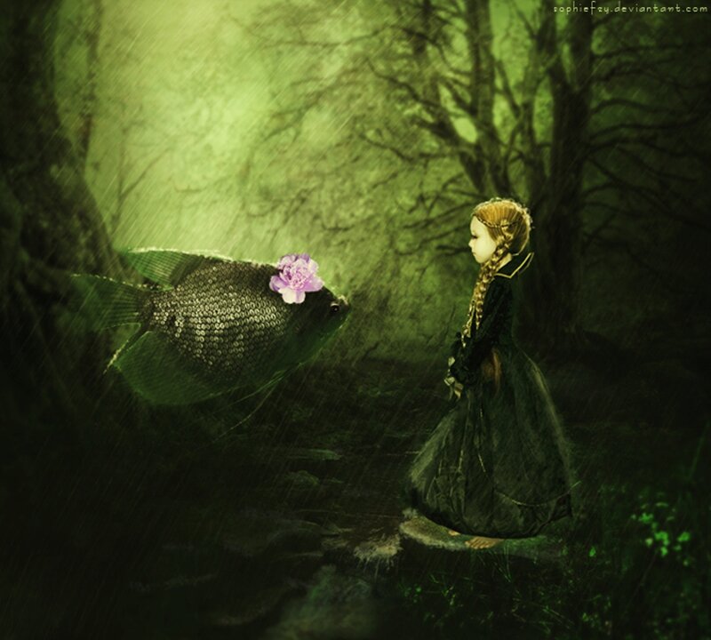 Girl with Fish in Forest