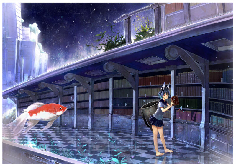 Girl with Fish in Library