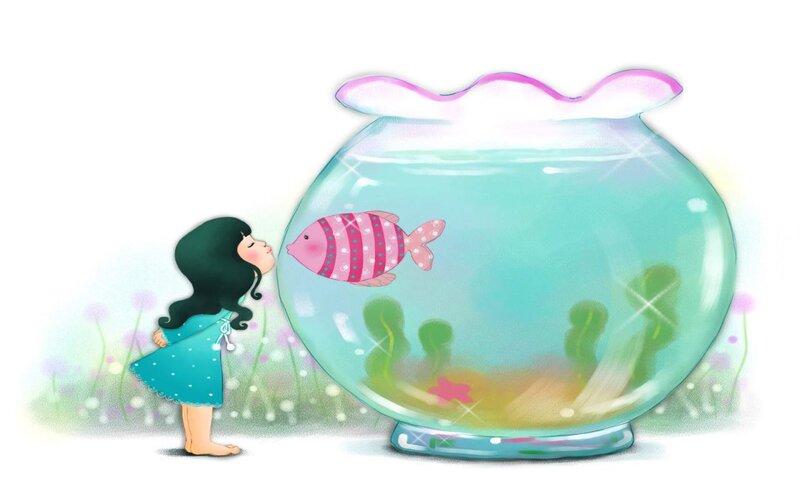 Girl with Fishbowl — Blue, Serene