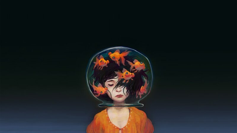 girl with fishbowl head