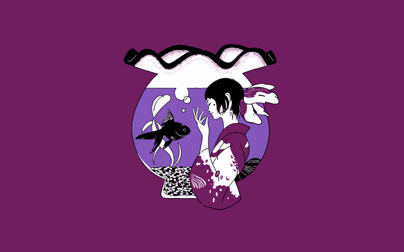 girl with fishbowl illustration