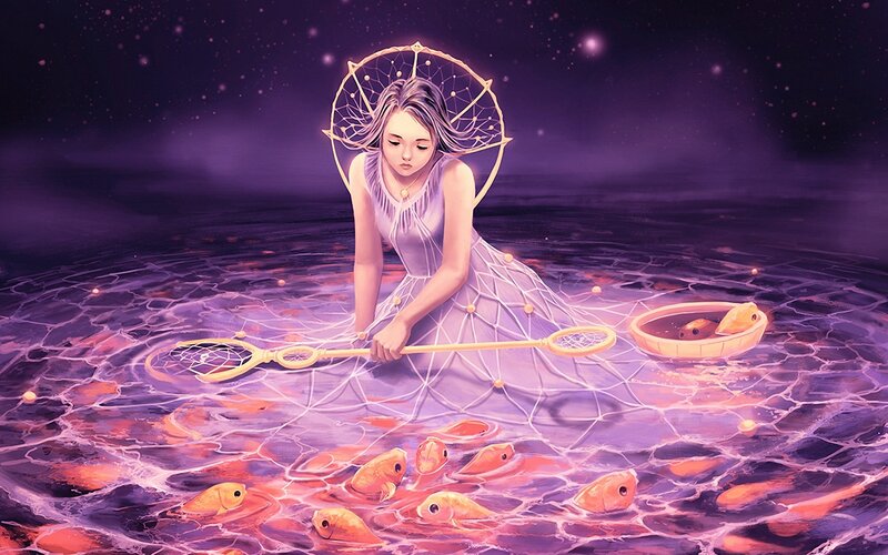 Girl with Fishing Net — Purple
