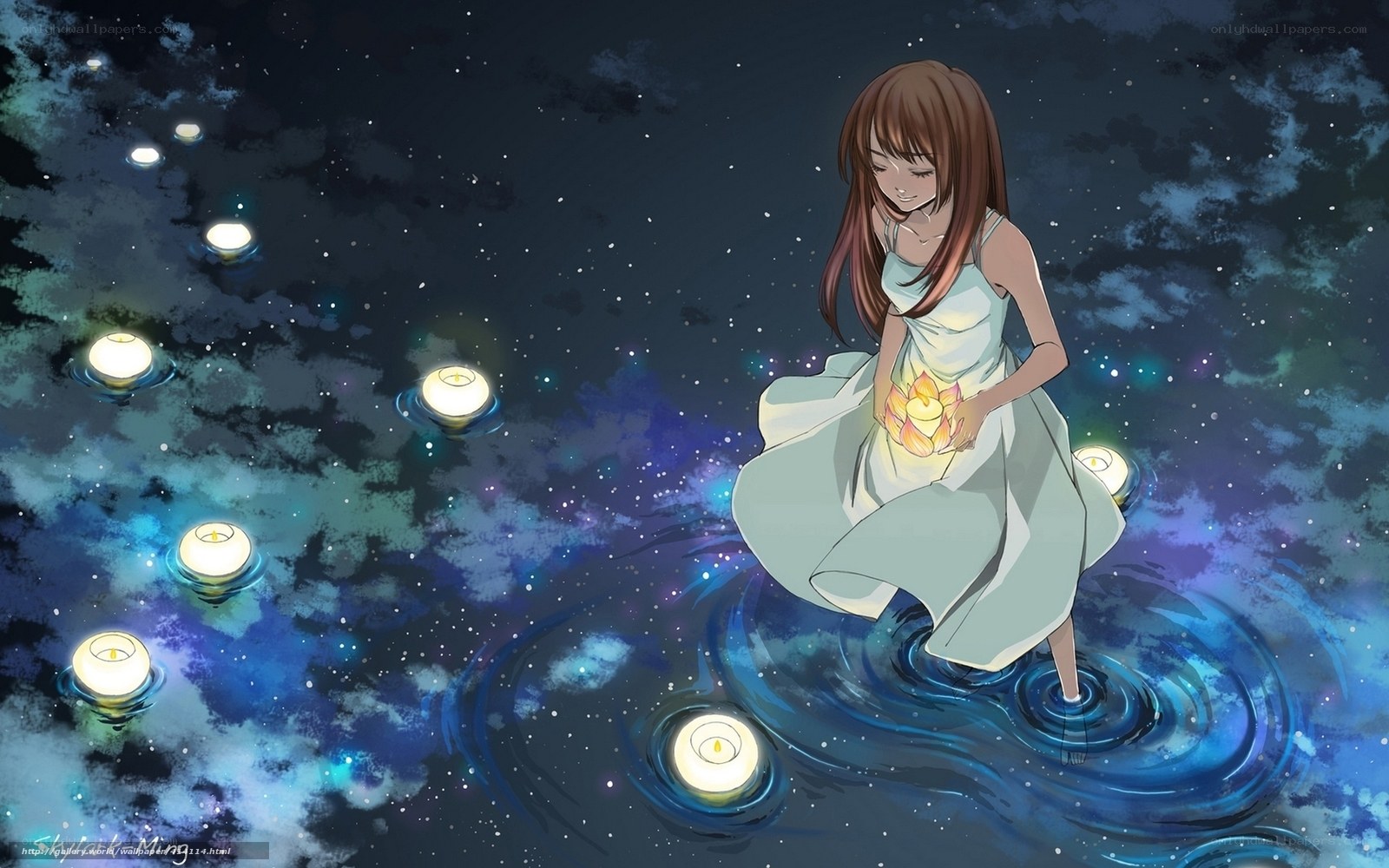 girl with floating candles