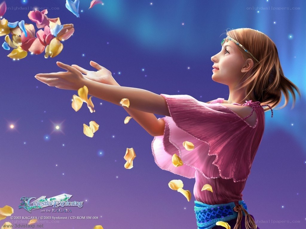 girl with floating petals