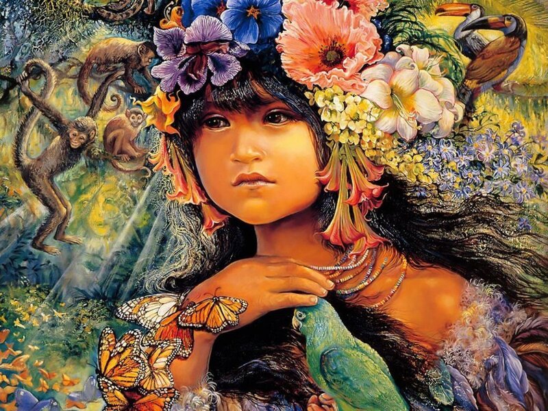 Girl with Floral Crown — Green
