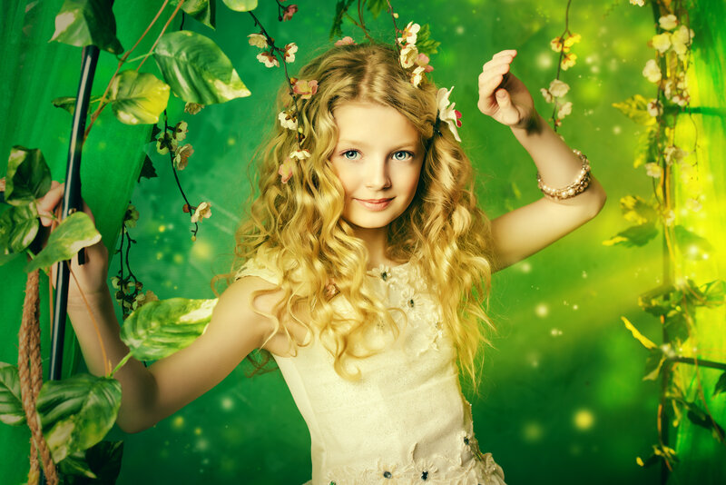 Girl with Floral Crown — Green, Whimsical