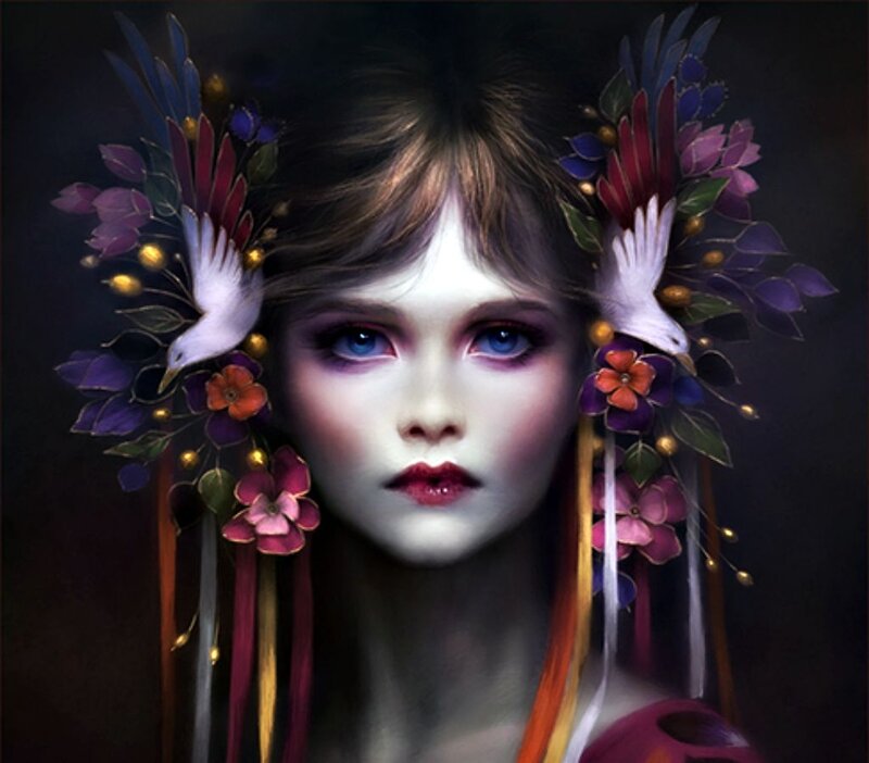 Girl with Floral Crown — Purple