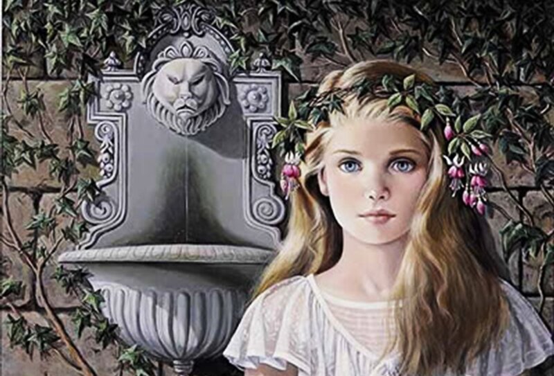 Girl with Floral Crown — White