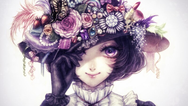 Girl with Floral Hat — Purple