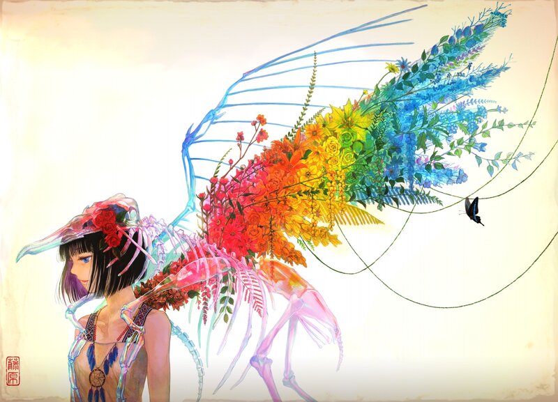 Girl with Floral Wings — Blue