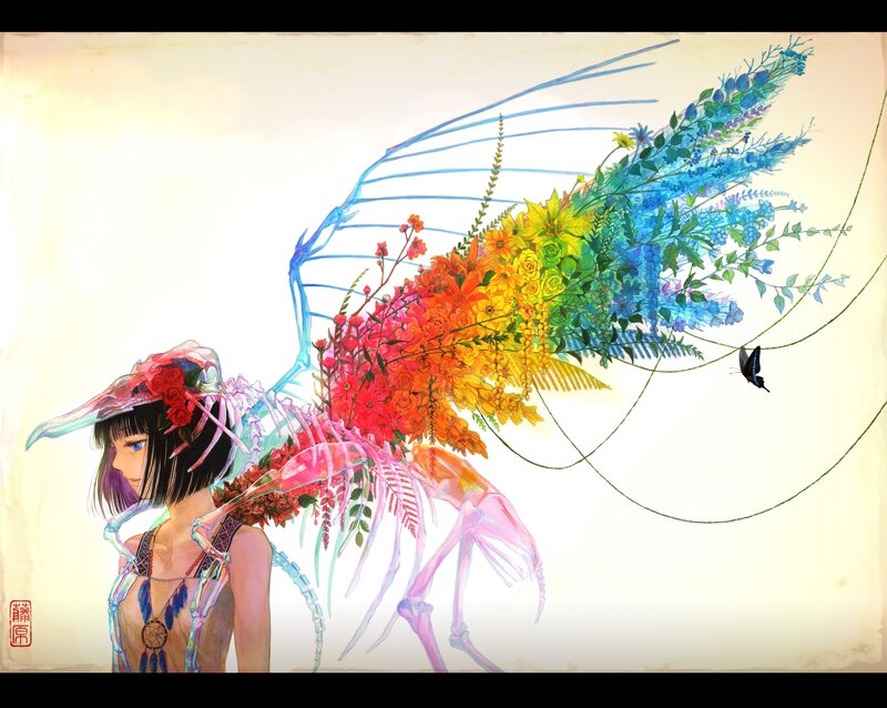 Girl with Floral Wings — Red, Dreamy