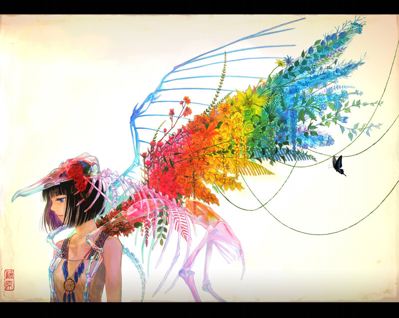 Girl with Floral Wings — Red