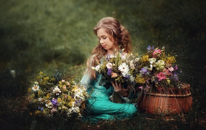 Girl with Flower Bouquet