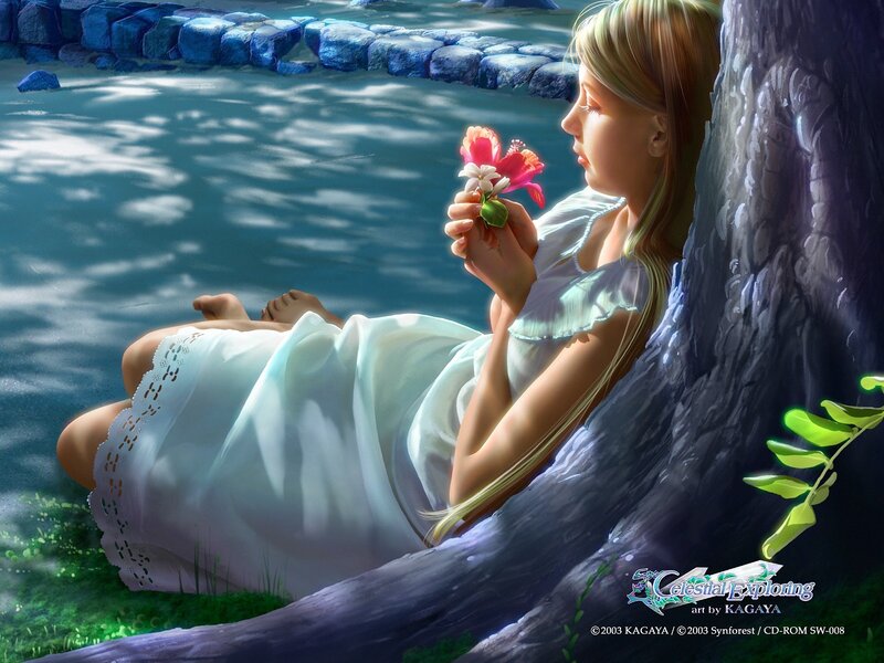 Girl with flower by the water