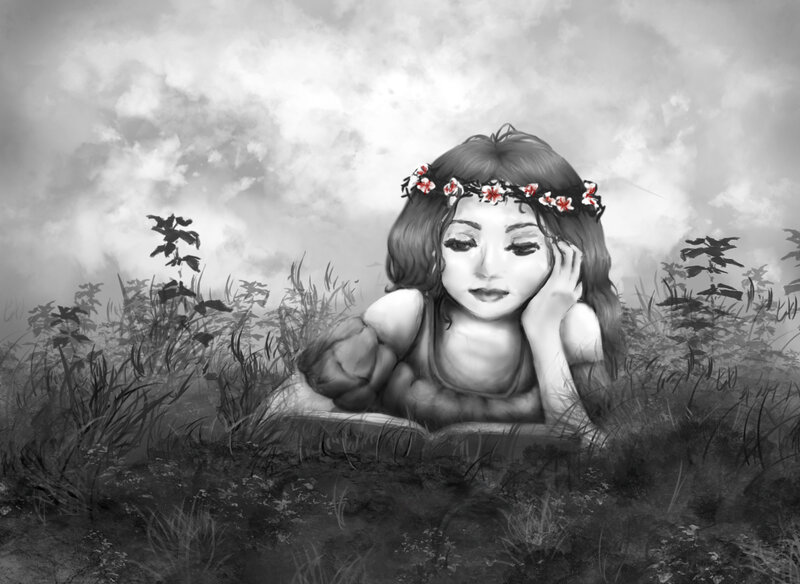 Girl with Flower Crown — Black, Dreamy