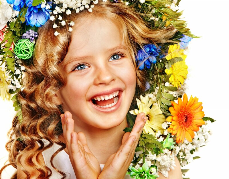 Girl with Flower Crown — Blue, Joyful