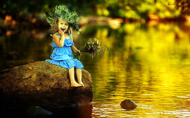 Girl with Flower Crown — Blue, Serene, Sunset