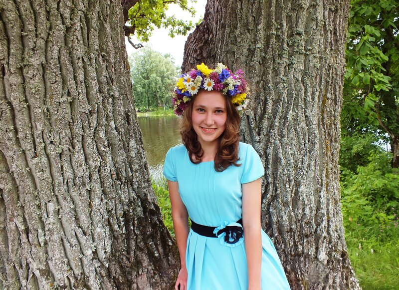 Girl with Flower Crown — Blue, Serene