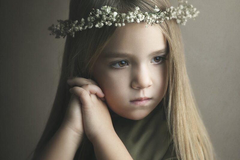 Girl with Flower Crown — Green, Contemplative