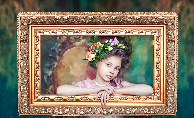 Girl with Flower Crown — Green, Serene, Photograph